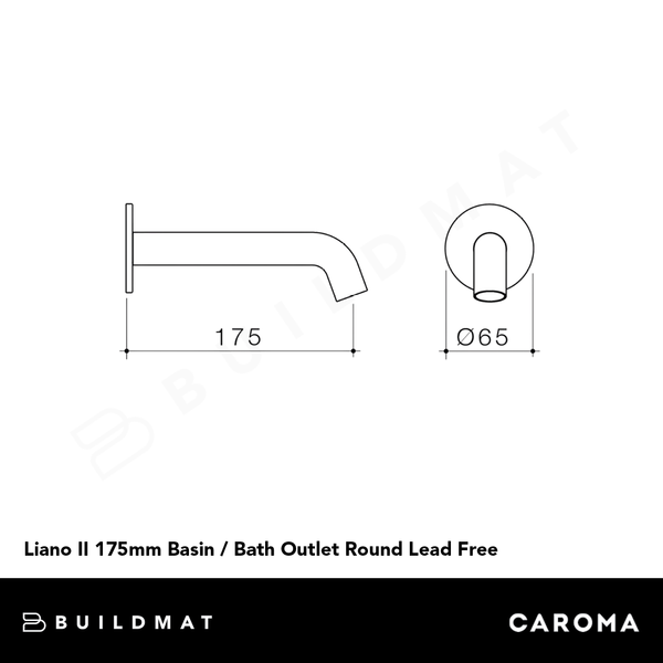 Caroma Liano II 175mm Basin / Bath Outlet Round Brushed Brass Lead Free