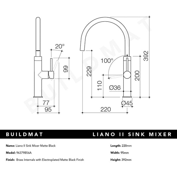 Caroma Liano II Sink Mixer Matte Black