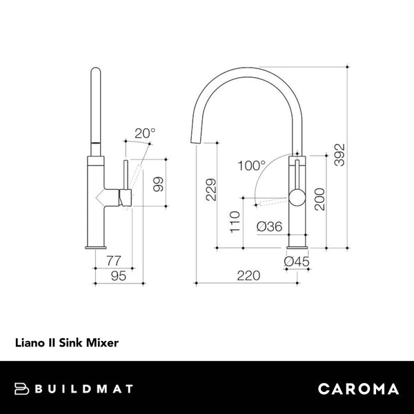 Caroma Liano II Sink Mixer Matte Black Lead Free