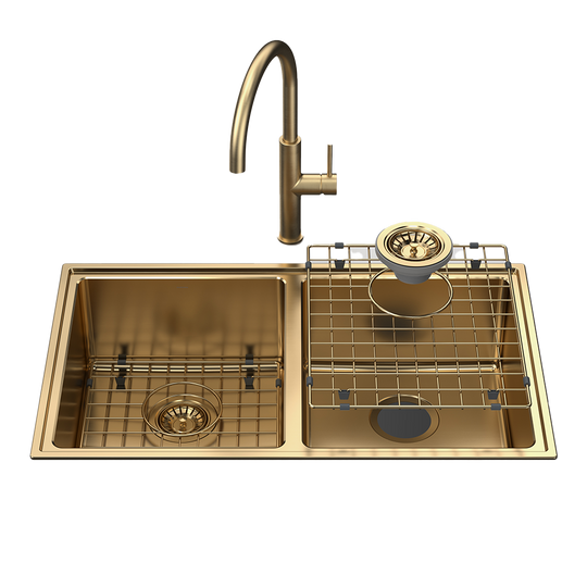 Urbane II Double Bowl Sink with Liano II Sink Mixer Brushed Brass