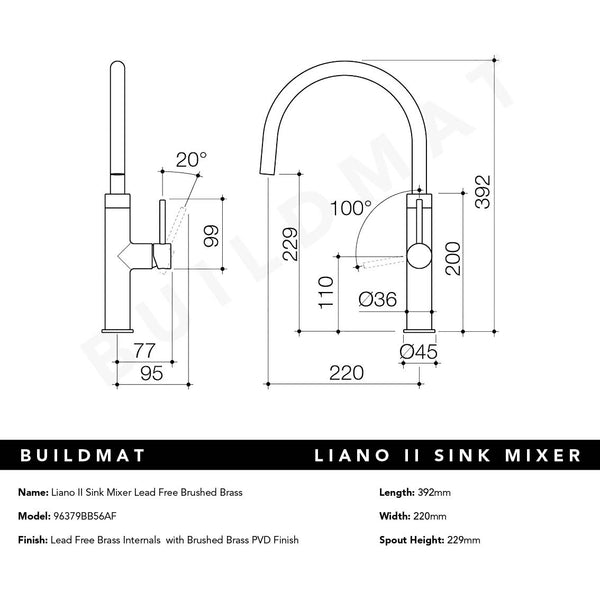 Caroma Liano II Sink Mixer Brushed Brass Lead Free