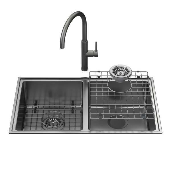 Caroma Urbane II Double Bowl Sink with Liano II Sink Mixer Gunmetal