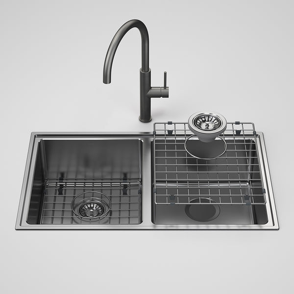 Caroma Urbane II Double Bowl Sink with Liano II Sink Mixer Gunmetal