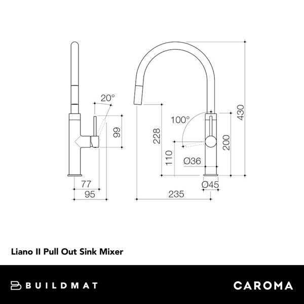 Caroma Liano II Pull Out Sink Mixer Lead Free Matte Black