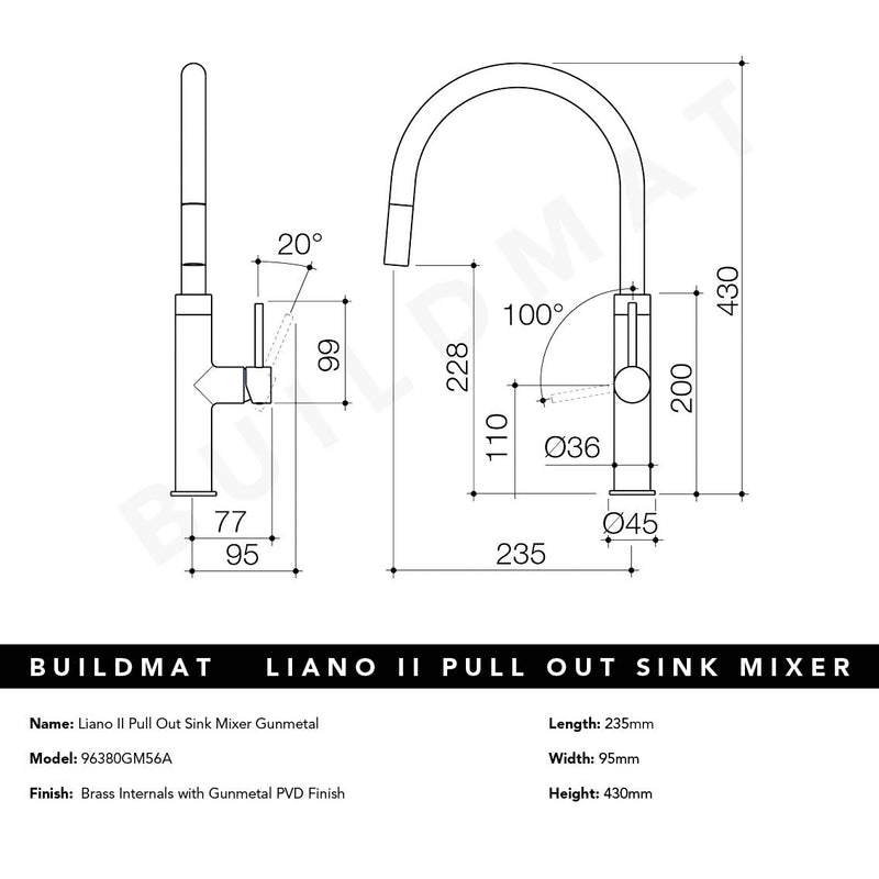 Liano II Pull Out Sink Mixer Gunmetal
