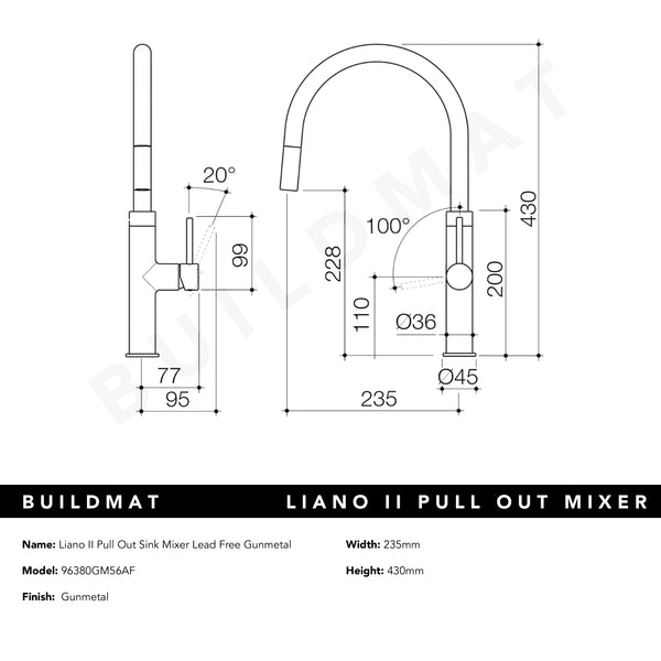 Caroma Liano II Pull Out Sink Mixer Gunmetal Lead Free