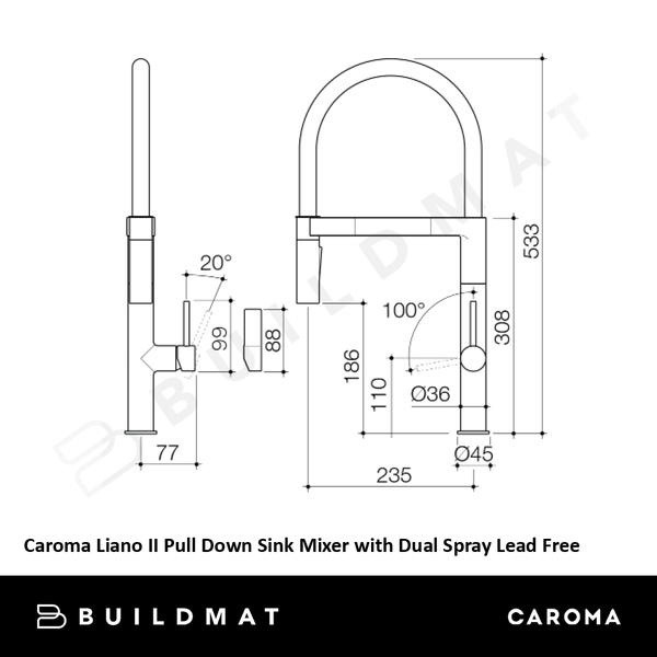 Caroma Liano II Pull Down Sink Mixer with Dual Spray Brushed Bronze Lead Free