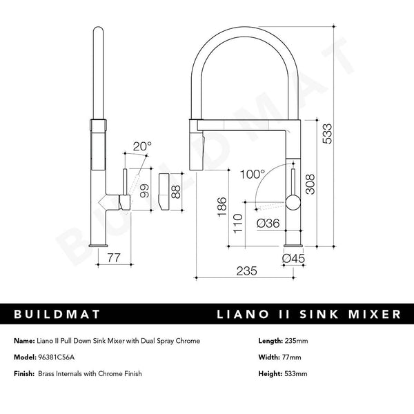 Caroma Liano II (Vogue) Pull Down Sink Mixer with Spray Chrome