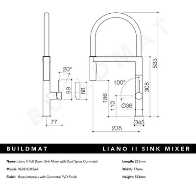 Liano II Pull Down Sink Mixer with Spray Gunmetal