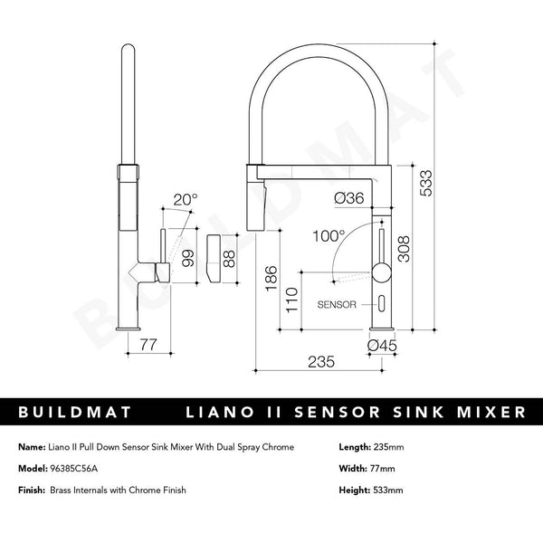Caroma Liano II Pull Down Sensor Sink Mixer Chrome