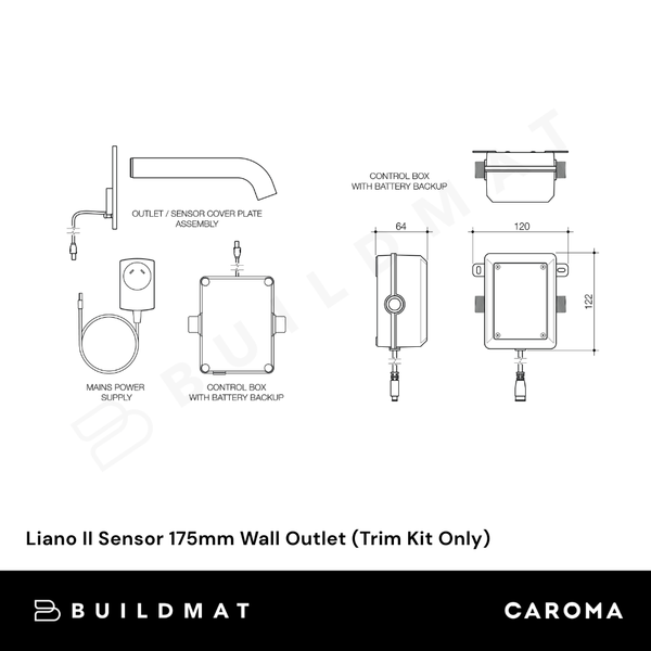 Caroma Liano II Sensor 175mm Wall Outlet (Trim Kit Only) Chrome Lead Free