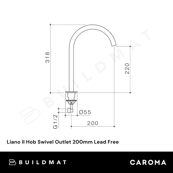 Caroma Liano II Hob Swivel Outlet 200mm Brushed Nickel Lead Free
