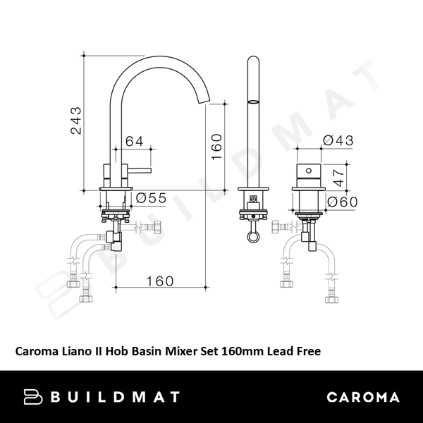 Caroma Liano II Hob Basin Mixer Set 160mm Brushed Bronze Lead Free