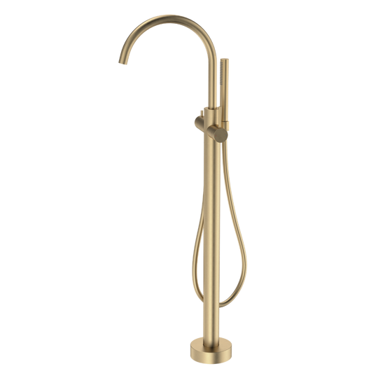 Liano II Freestanding Bath Filler with Hand Shower Sales Kit Brushed Brass