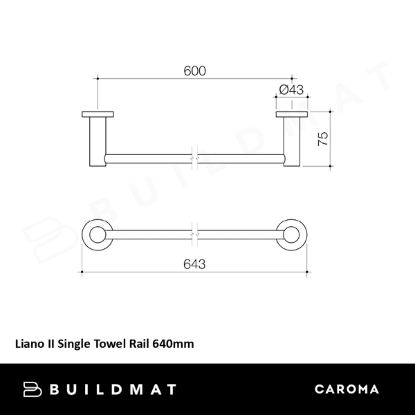 Caroma Liano II Single Towel Rail 640mm Chrome