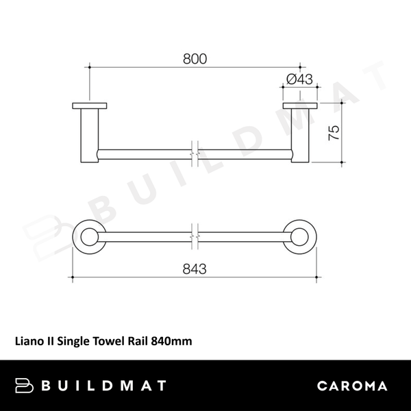 Caroma Liano II Single Towel Rail 840mm Brushed Nickel