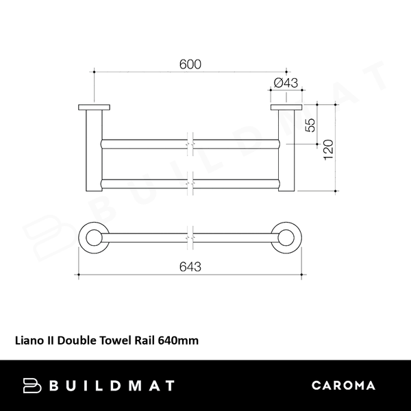 Caroma Liano II Double Towel Rail 640mm Gunmetal