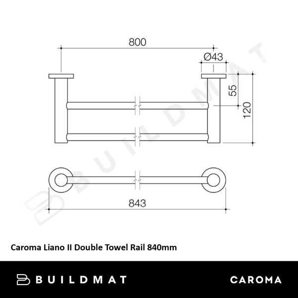 Caroma Liano II Double Towel Rail 840mm Brushed Brass