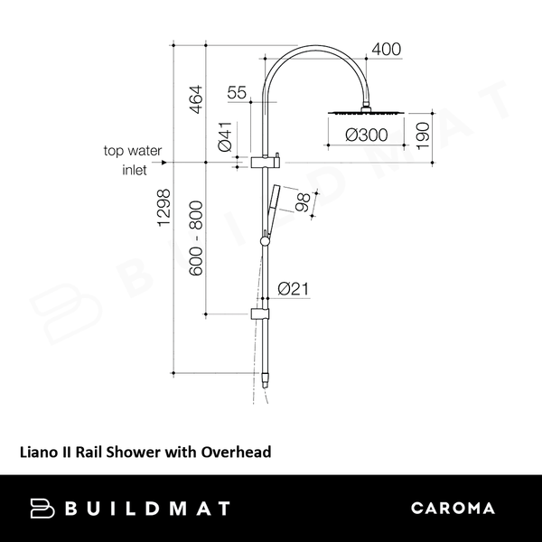 Caroma Liano II Rail Shower with Overhead Black