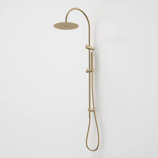 Caroma Liano II Rail Shower with Overhead Brushed Brass