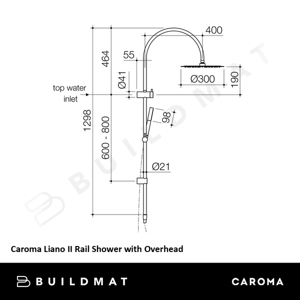 Caroma Liano II Rail Shower with Overhead Brushed Brass