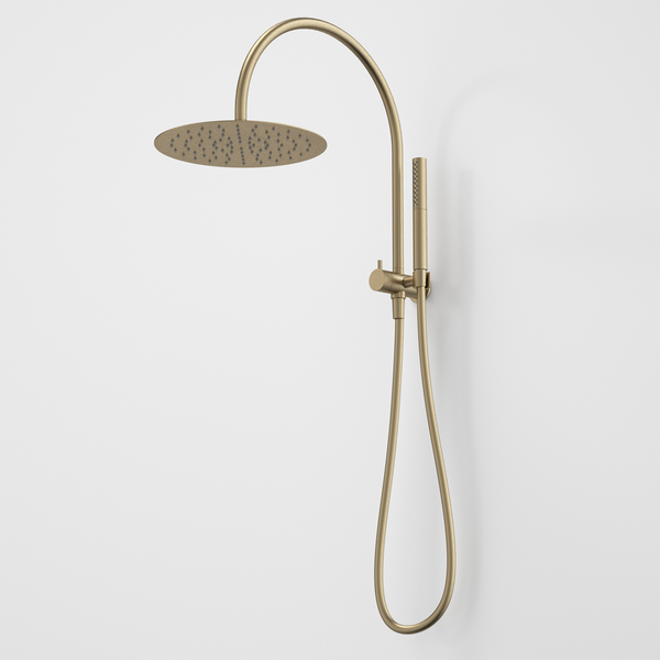 Caroma Liano II Compact Twin Shower with Overhead Brushed Brass
