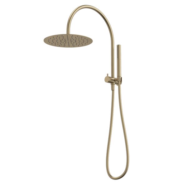 Caroma Liano II Compact Twin Shower with Overhead Brushed Brass