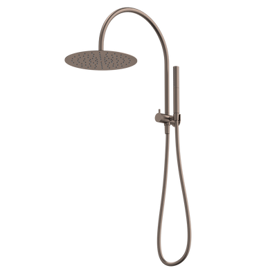Caroma Liano II Compact Twin Shower with Overhead Brushed Bronze