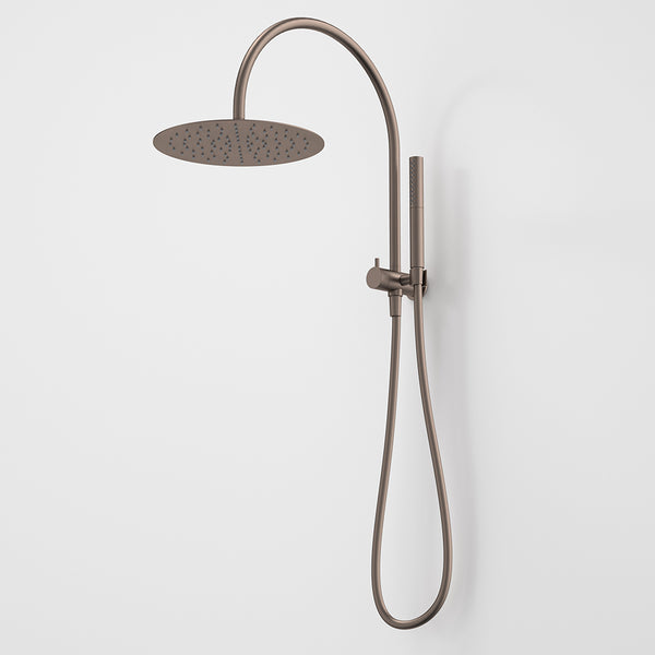 Caroma Liano II Compact Twin Shower with Overhead Brushed Bronze