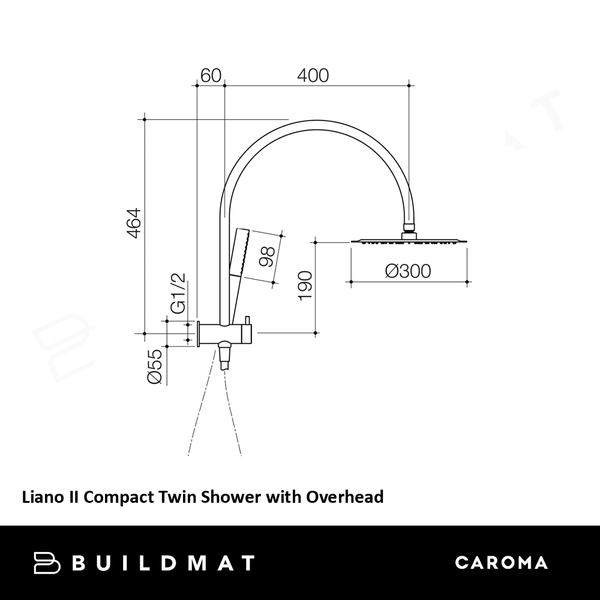 Caroma Liano II Compact Twin Shower with Overhead Brushed Bronze