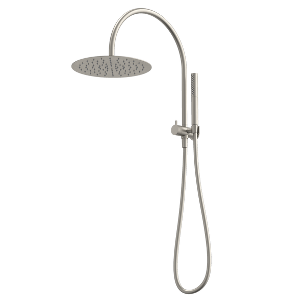 Caroma Liano II Compact Twin Shower with Overhead Brushed Nickel