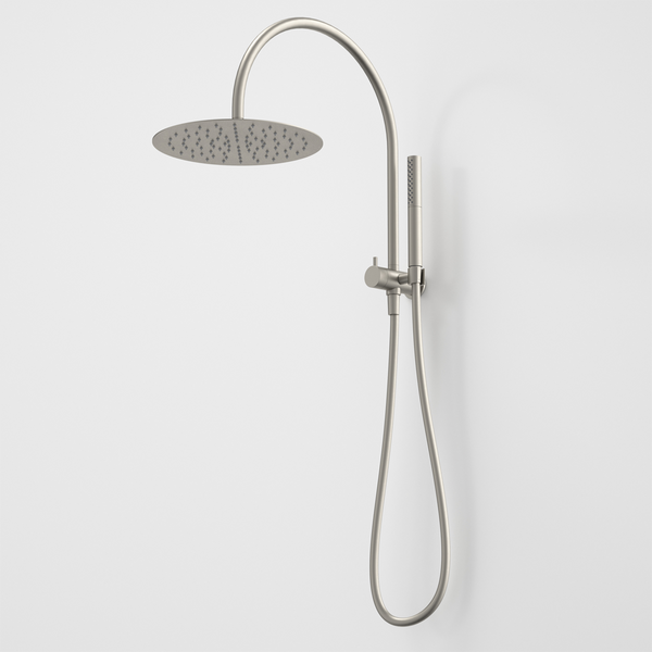 Caroma Liano II Compact Twin Shower with Overhead Brushed Nickel