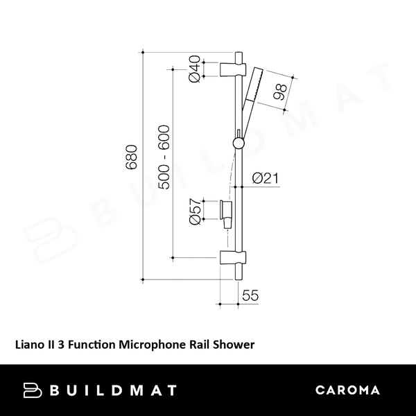 Caroma Liano II 3 Function Microphone Rail Shower Matte Black