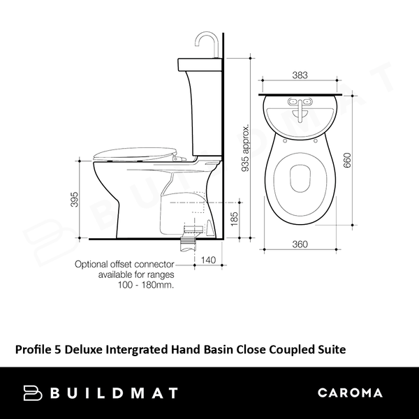 Caroma Profile 5 Deluxe Integrated Hand Basin Close Coupled Bottom Inlet Suite White