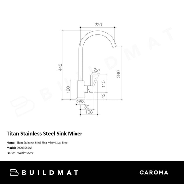 Caroma Titan Stainless Steel Sink Mixer Lead Free