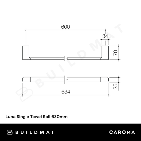 Caroma Luna Single Towel Rail 630mm Brushed Brass