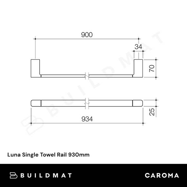 Caroma Luna Single Towel Rail 930mm Brushed Brass