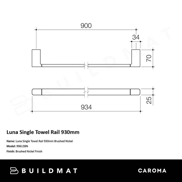 Caroma Luna Single Towel Rail 930mm Brushed Nickel