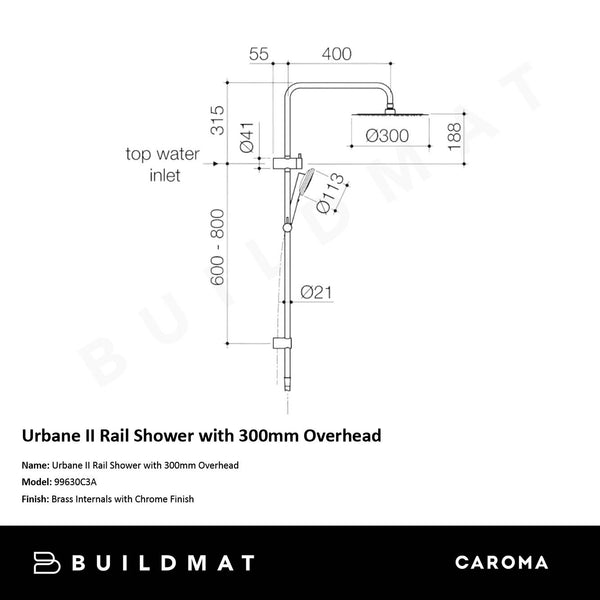Caroma Urbane II Rail Shower with 300mm Overhead Chrome