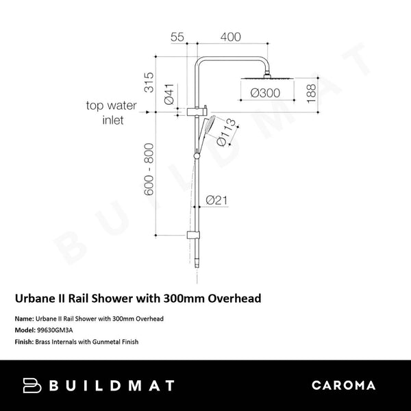 Caroma Urbane II Rail Shower with 300mm Overhead Gunmetal