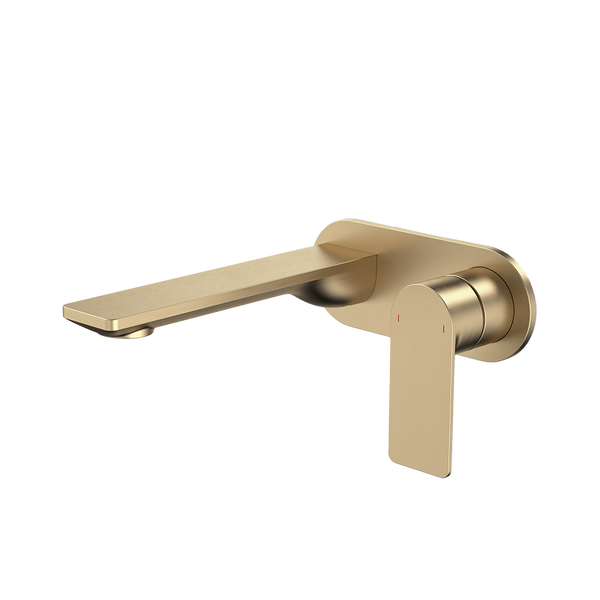 Caroma Urbane II 180mm Wall Basin/Bath Mixer and Outlet Round Plate Lead Free Brushed Brass