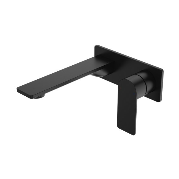 Caroma Urbane II 180mm Wall Basin/Bath Mixer and Outlet Rectangular Plate Lead Free Matte Black
