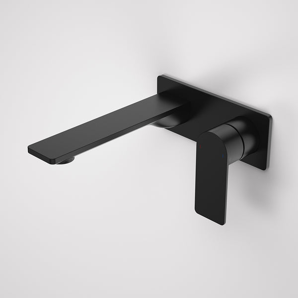 Caroma Urbane II 180mm Wall Basin/Bath Mixer and Outlet Rectangular Plate Lead Free Matte Black