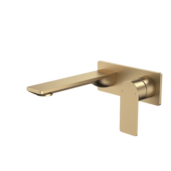 Caroma Urbane II 180mm Wall Basin/Bath Mixer and Outlet Rectangular Plate Lead Free Brushed Brass
