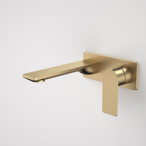 Caroma Urbane II 180mm Wall Basin/Bath Mixer and Outlet Rectangular Plate Lead Free Brushed Brass