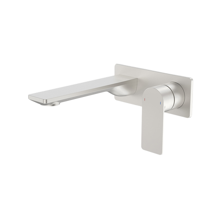 Caroma Urbane II 180mm Wall Basin/Bath Mixer and Outlet Rectangular Plate Lead Free Brushed Nickel