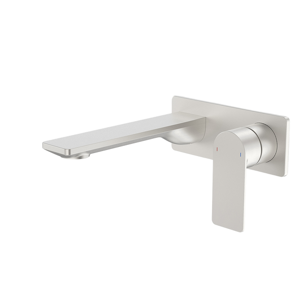 Caroma Urbane II 180mm Wall Basin/Bath Mixer and Outlet Rectangular Plate Lead Free Brushed Nickel