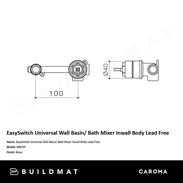 Caroma EasySwitch Universal Wall Basin/ Bath Mixer Inwall Body Lead Free