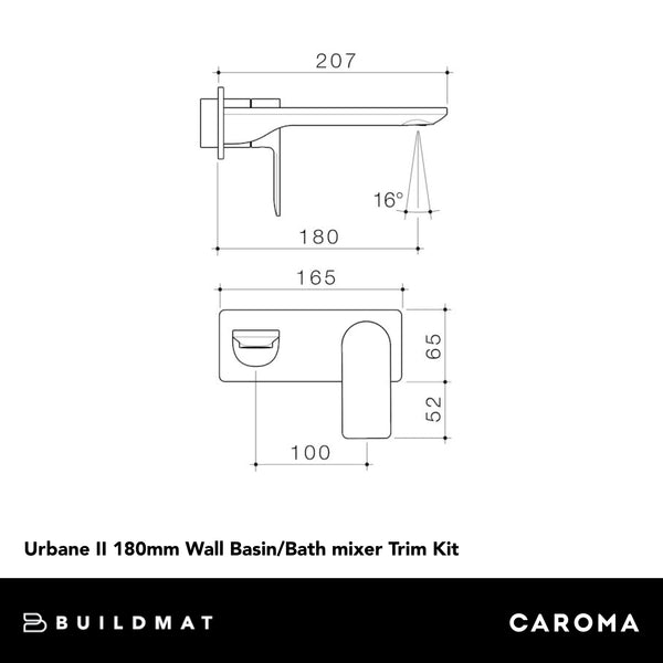 Caroma Urbane II 180mm Wall Basin/Bath (Trim Kit Only) Rectangular Plate Lead Free Brushed Nickel