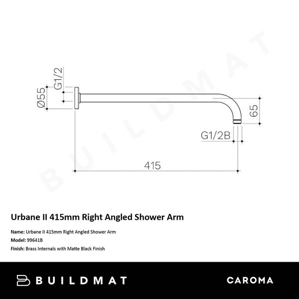 Caroma Urbane II 415mm Right Angled Shower Arm Matte Black